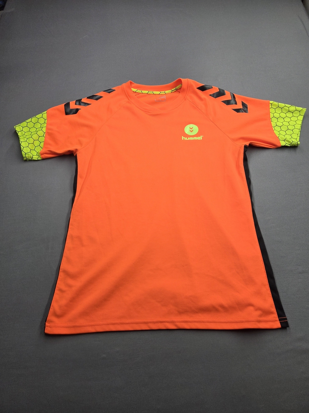 Hummel Orange Neon Soccer Training Jersey Shirt Men's Size Large L Black Chevron